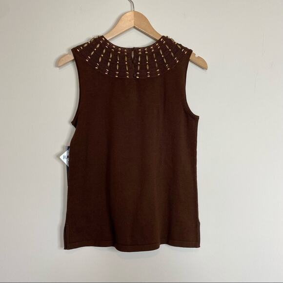 Jones New York brown beaded embellished sleeveless rib knit top boho small NEW - Picture 5 of 10